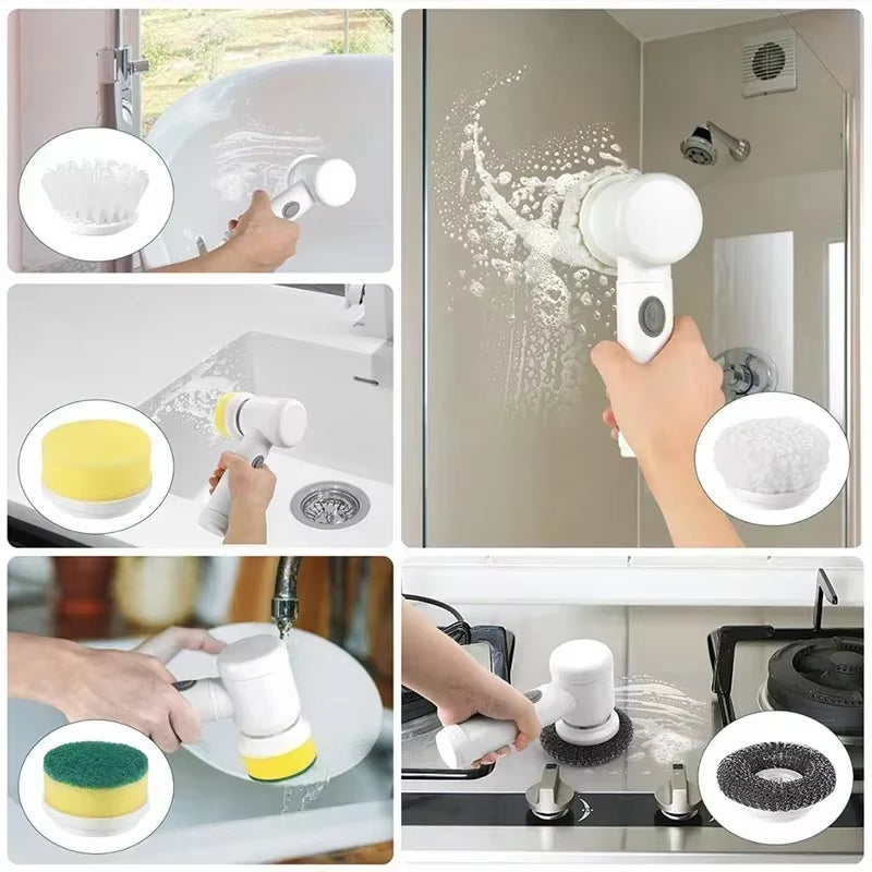 Electric Spin Scrubber 5 in 1 Electric Cleaning Brush Bathroom Cleaning Brush with 5 Replaceable Heads, Handheld Cleaning Brush