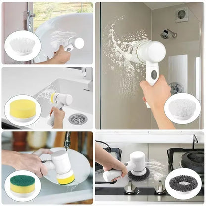 Electric Spin Scrubber 5 in 1 Electric Cleaning Brush Bathroom Cleaning Brush with 5 Replaceable Heads, Handheld Cleaning Brush
